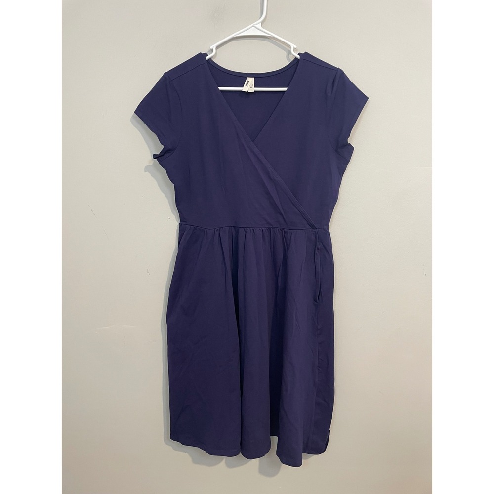 Pact Cotton Fit & Flare Crossover Dress In Eclipse Size Large Granola Girl - Picture 2 of 10